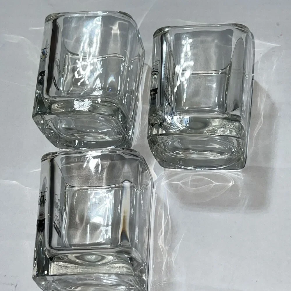 Jack Daniels Whiskey Square Rocks Glasses Black & Gold Graphics Set of 3 New